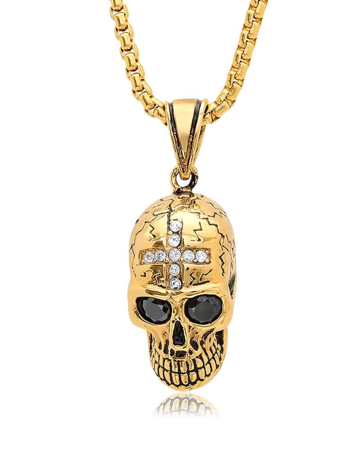 steeltime 18 k 镀金骷髅头吊坠项链